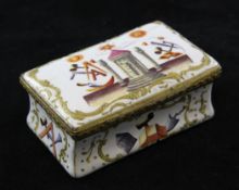 An 18th century South Staffordshire enamelled masonic snuff box, the rectangular body and lid