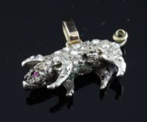 An early 20th century diamond encrusted pendant, modelled as a pig, probably converted from a