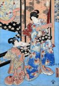 Toyakuni Utagawathree woodblock prints,Studies of geisha,14 x 9.5in. Starting Price: £120