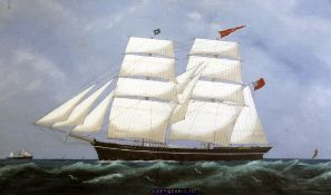19th century English Schooloil on canvas,Ship portrait - The Clipper Prosperous, Captain George