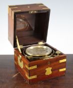 An early 19th century Barraud`s of London eight day marine chronometer, the silvered Roman dial with