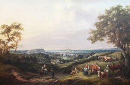 Late 19th century Continental Schooloil on canvas,Pastoral landscape with island in the distance,