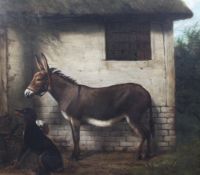 Manner of Alfred Wheeleroil on canvas,Hound and donkey beside a stable,24 x 27.5in. Starting