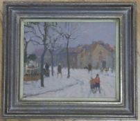 Ken Moroney (1949-)oil on board,Street scene in the snow,signed,10 x 12in. Starting Price: £200