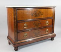 A French Empire style marquetry inlaid ebony and walnut secretaire chest, with single drawer over