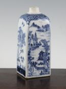 A Chinese blue and white square section bottle vase, 18th century, decorated with figures, sages