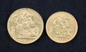 An Edward VII 1907 gold sovereign and a 1904 half sovereign. Starting Price: £208