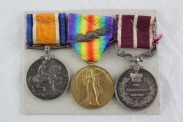A WW1 Meritorious Service medal group of three to Sjt S.Lewis RASC comprising WM, Victory with