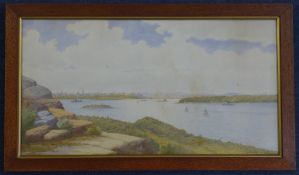 William James Gladstone Eyre (1862-1933)watercolourView of Sydney Harbour,signed,12 x 22.5in.