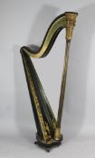 A 19th century ebonised and parcel gilt harp by Barry of London, marked Barry Maker, No.443