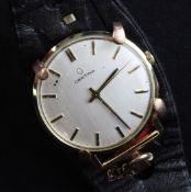 A gentleman`s 1970`s 18ct gold Certina manual wind wrist watch, with baton numerals, now with