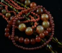 Three coral bead necklaces, three agate bead necklaces and one other necklace. Starting Price: £120