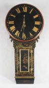 An 18th century black lacquered tavern clock, with chinoiserie decorated case and later painted