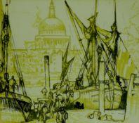 Elijah Albert Cox (1876-1955)watercolour,Bankside, Southwark, illustrated in Thames-Side