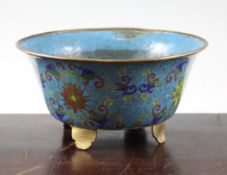 A Chinese cloisonne enamel and gilt bronze mounted bowl, 19th century, decorated with lotus