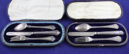 A cased Victorian silver christening trio, comprising, knife, fork and spoon, Aaron Hadfield,