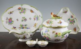 A Herend twenty nine piece dinner service, each piece decorated with flower sprays and