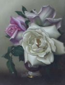 Irena Klestova (1908-1989)pair of oils on board,Red and white roses,signed,9 x 7in. Starting