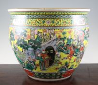 A Chinese famille verte fish bowl, early 20th century, the exterior painted with generals and