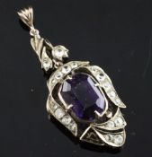 A 19th century gold, amethyst and paste set pendant, 1.5in. Starting Price: £120