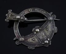 A mid 19th century Irish silver Tara brooch, stamped Waterhouse, Dublin, with interlaced engraved