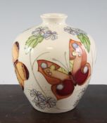 A Moorcroft `Butterfly` ovoid vase, post-war, impressed and inscribed marks, 7.25in. Starting Price: