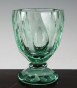 A Moser green tinted glass vase, the half oviform body with oval cut panels within frosted wheel