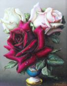 Irena Klestova (1908-1989)pair of oils on boards,Still lifes of roses,signed,9 x 7in. Starting