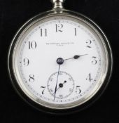 A late 19th/early 20th century American steel keyless duplex pocket watch, by Waterbury Watch Co.