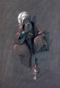 Count Amadeo Preziosi (Maltese, 1816-1882)pencil and watercolour,Huqqa smoker,10.25 x 7.25in.