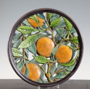 A Vallauris pottery dish, designed by Louis Giraud, moulded and pierced with oranges and leafy