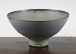 Abdo Nagi (1941-2001). A footed porcelain bowl, the exterior graduating from blue to green, the