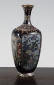 A fine Japanese silver wire cloisonne enamel bottle vase, Meiji period, decorated with panels of
