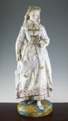 A large French coloured biscuit porcelain figure of a maiden, by Vion et Baury, late 19th century,