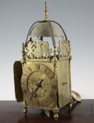 A brass lantern clock, with Roman dial and floral engraved dial signed Jos. Knibb, Londini Fecit,