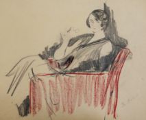 Filip Andreeric Maljavin (Russian 1869-1940)pencil and pastel on buff paper,Portrait of a seated