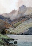 Alfred Fontville de Breanski (1877-1957)watercolour,Lakeside mountains,signed,21 x 15in. Starting