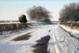 Andrew Coates (1955-)oil on board,`Road in snow`,signed,15.5 x 23.5in. Starting Price: £160