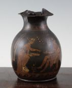 A Greek red figure Oinochoe, Southern Italy, 3/4th century BC, painted with a seated nude man