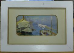 Italian Schooloil on card,Meditteranean fishing boats,indistinctly signed,5.25 x 10in. Starting