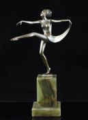 Josef Lorenzl (1892-1950). An Art Deco silvered bronze figure of a dancing woman, on square green