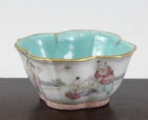 A Chinese famille rose small quatre lobed dish, Tongzhi seal mark and of the period, painted with