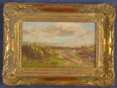 John Fitzmarshall (1859-1932) oil on card,`Epsom Common, May 1900`,signed,7 x 11.5in. Starting