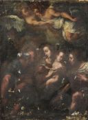 18th century Italian Schooloil on canvas,Holy family with angels overhead,23.5 x 17in.; unframed