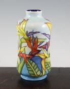 A Moorcroft `California` waisted cylindrical vase, c.1998, decorated with birds of paradise flowers,