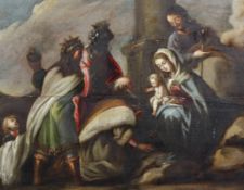 18th century Spanish Schooloil on wooden panel,Adoration of Magi,20 x 25in. Starting Price: £240