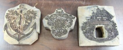 Three nautical copper and wood printing blocks, largest 8in. Starting Price: £120