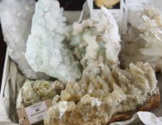 A selection of quartz: comprising Brazilian quartz cluster; Moroccan calcite with pyrite; Indian