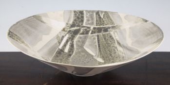 Suzanne Bergne. A porcelain open bowl, decorated with an overlapping white and grey pitted