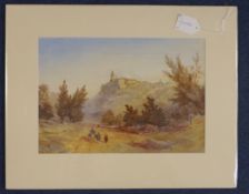William Noble Hardwick (1805-1865)watercolour,Continental landscape with hilltop monastery,signed,